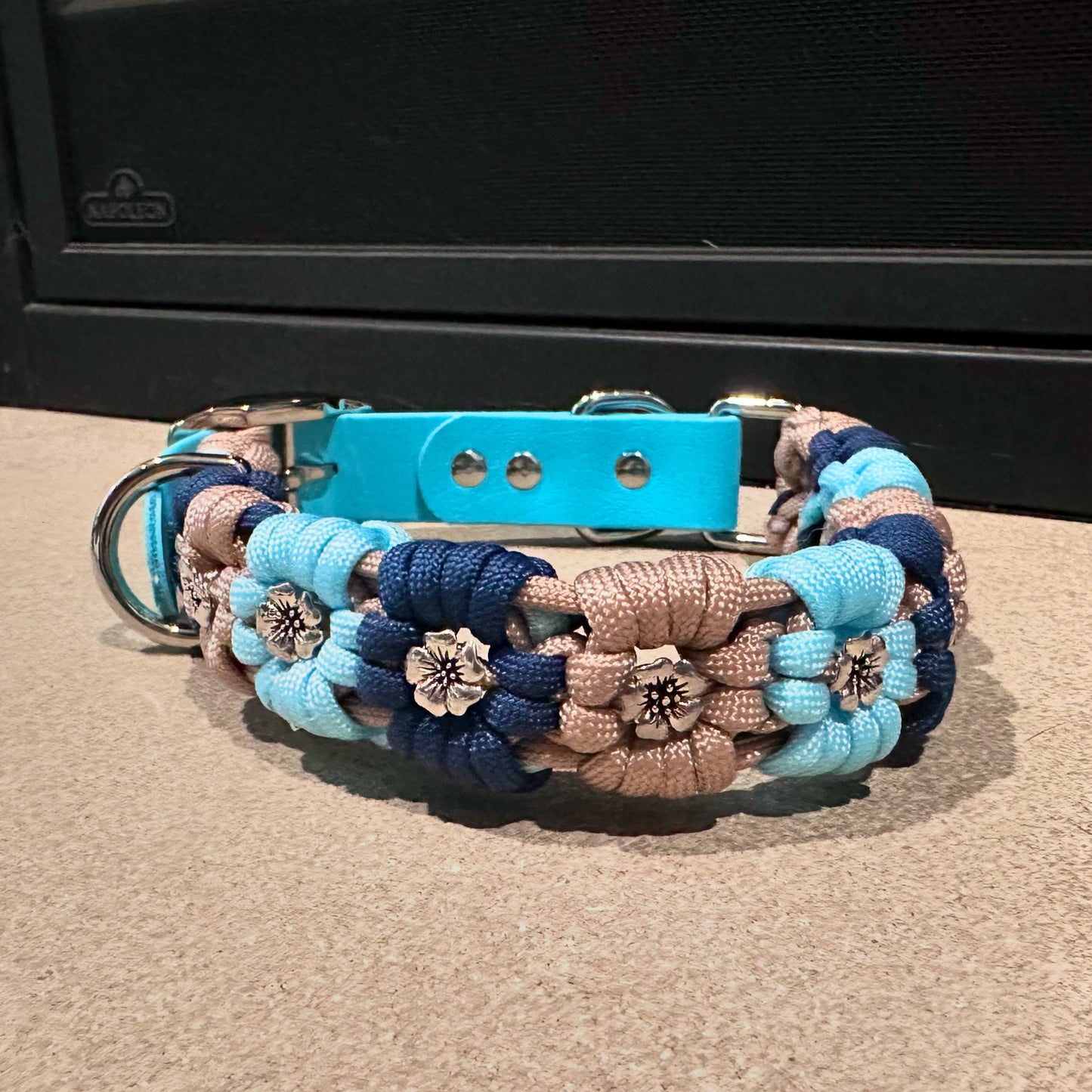 Ocean Breeze - Paracord Flower Collar with Biothane Adapter