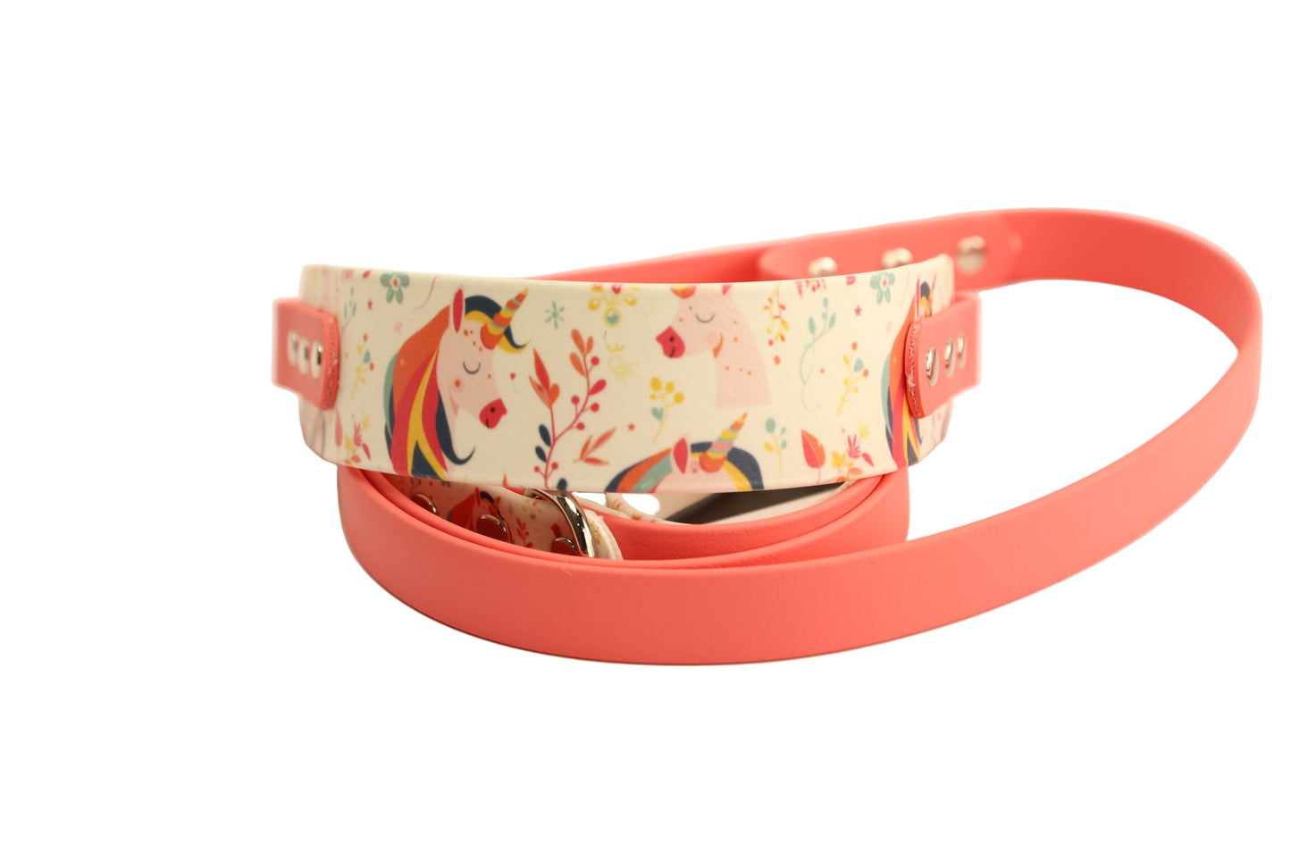 1 1/2" - 3/4" Pink Unicorn Martingale Leash